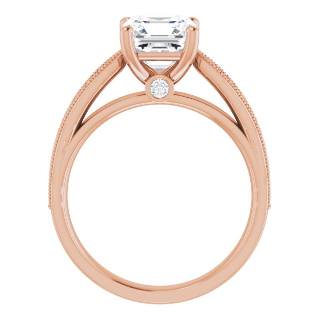 Cubic Zirconia Engagement Ring- The Carli Love (Customizable Asscher Cut Style featuring Milgrained Shared Prong Band & Dual Peekaboos)