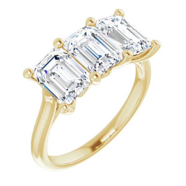 10K Yellow Gold Customizable Triple Emerald/Radiant Cut Design with Thin Band