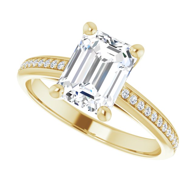 Cubic Zirconia Engagement Ring- The Ahimsa (Customizable Cathedral-set Emerald Cut Style with Shared Prong Band)