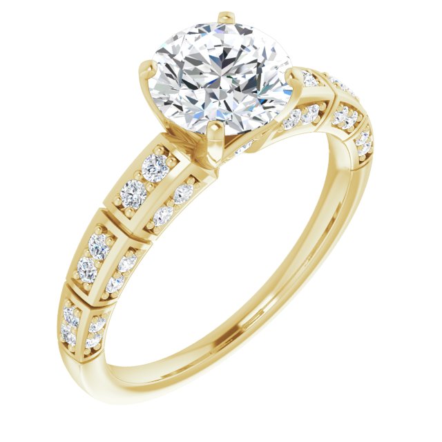 10K Yellow Gold Customizable Round Cut Style with Three-sided, Segmented Shared Prong Band