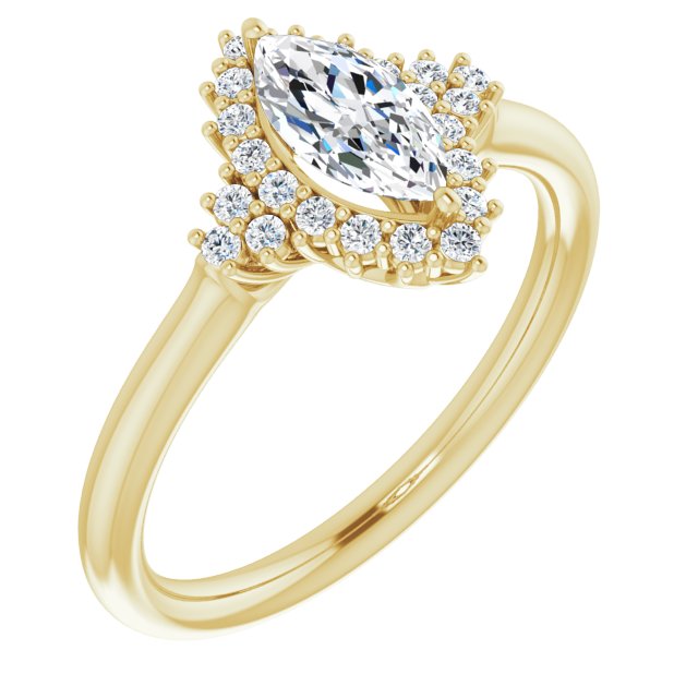 10K Yellow Gold Customizable Marquise Cut Cathedral-Halo Design with Tri-Cluster Round Accents