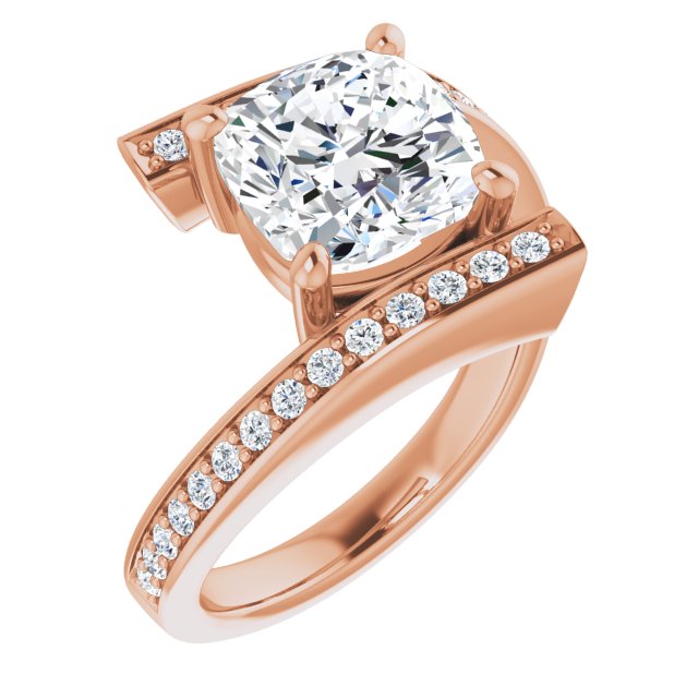 10K Rose Gold Customizable Faux-Bar-set Cushion Cut Design with Accented Bypass Band