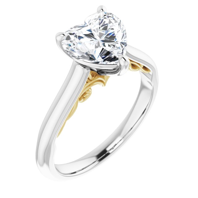 14K White & Yellow Gold Customizable Heart Cut Cathedral Solitaire with Two-Tone Option Decorative Trellis 'Down Under'