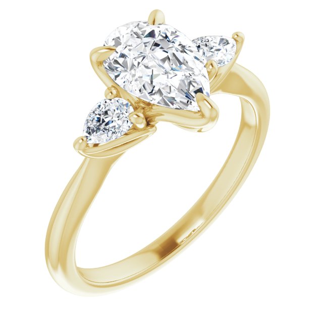 10K Yellow Gold Customizable 3-stone Design with Pear Cut Center and Dual Large Pear Side Stones