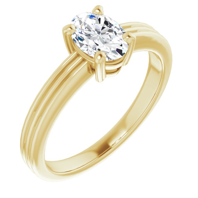 10K Yellow Gold Customizable Oval Cut Solitaire with Double-Grooved Band