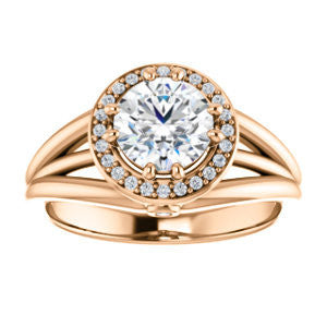 Cubic Zirconia Engagement Ring- The Wanda Lea (Customizable Round Cut Halo-style with Ultrawide Tri-split Band & Peekaboo Accents)
