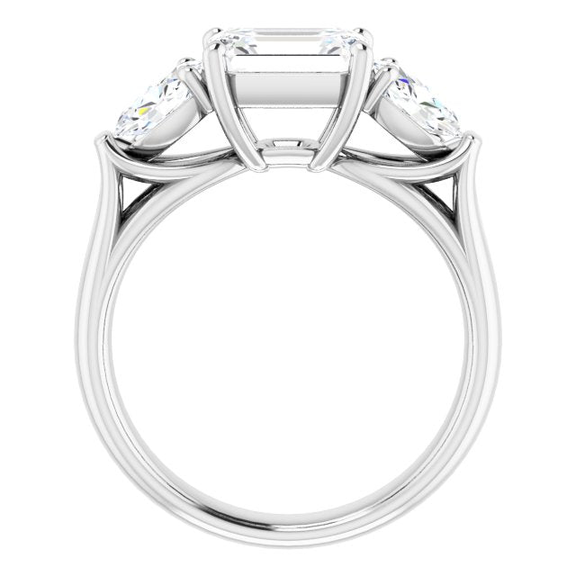 Cubic Zirconia Engagement Ring- The Alondra (Customizable Cathedral-set 3-stone Emerald Cut Style with Dual Oval Cut Accents & Wide Split Band)