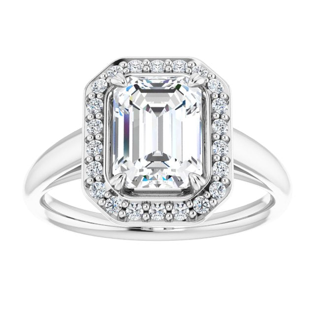 Cubic Zirconia Engagement Ring- The Arianna (Customizable Emerald Cut Design with Loose Halo)