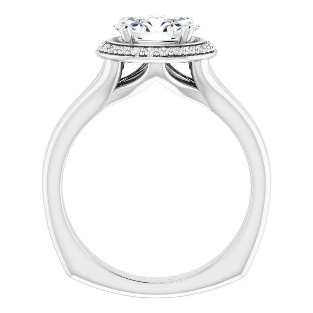 Cubic Zirconia Engagement Ring- The Elaine Li (Customizable Oval Cut Style with Halo, Wide Split Band and Euro Shank)