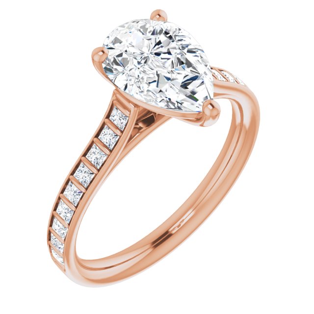 Cubic Zirconia Engagement Ring- The Gloria (Customizable Pear Cut Style with Princess Channel Bar Setting)