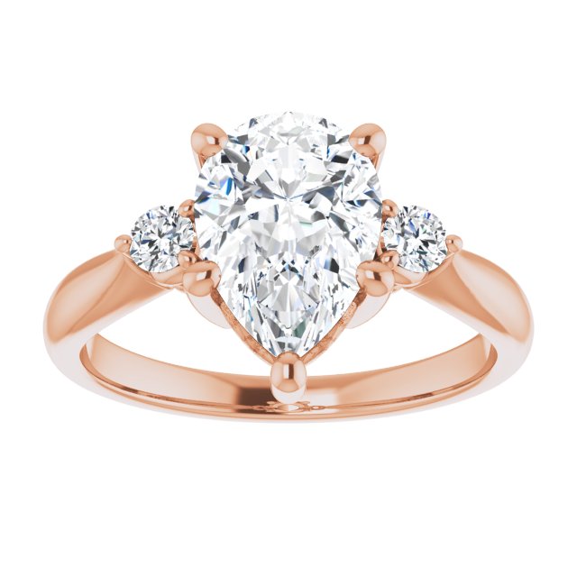 Cubic Zirconia Engagement Ring- The Amariah (Customizable 3-stone Pear Cut Design with Twin Petite Round Accents)
