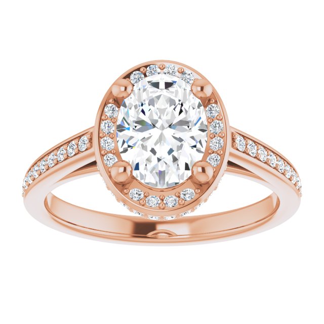 Cubic Zirconia Engagement Ring- The Estelle (Customizable Cathedral-Halo Oval Cut Design with Under-halo & Shared Prong Band)