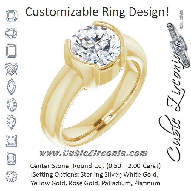 Cubic Zirconia Engagement Ring- The Charlotte (Customizable Bezel-set Round Cut Solitaire with Thick Band)