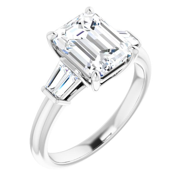10K White Gold Customizable 5-stone Emerald/Radiant Cut Style with Quad Tapered Baguettes