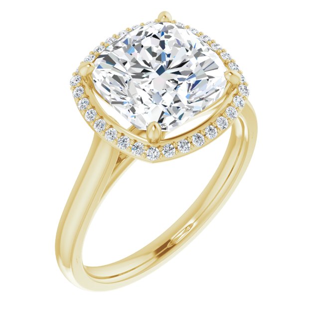 10K Yellow Gold Customizable Halo-Styled Cathedral Cushion Cut Design
