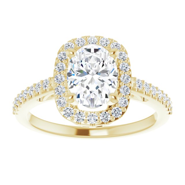 Cubic Zirconia Engagement Ring- The Zaya (Customizable Cathedral-Crown Oval Cut Design with Halo and Accented Band)