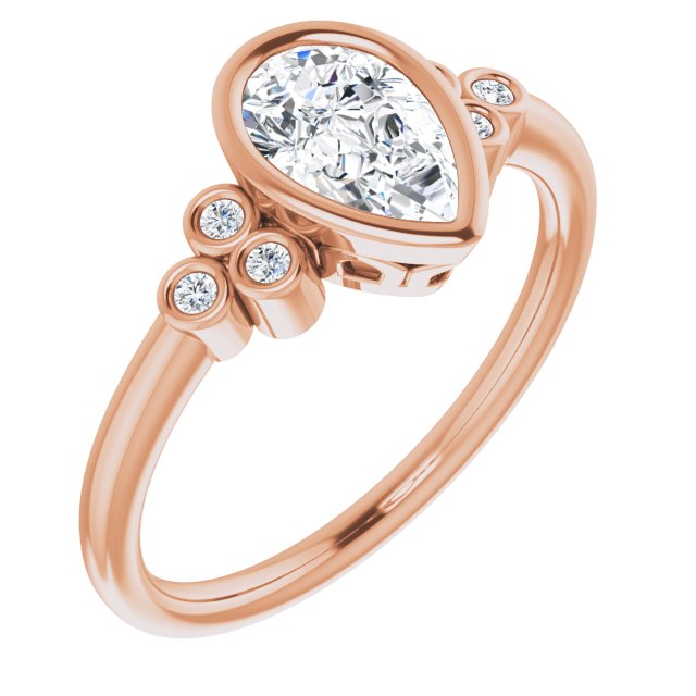 10K Rose Gold Customizable 7-stone Pear Cut Style with Triple Round-Bezel Accent Cluster Each Side