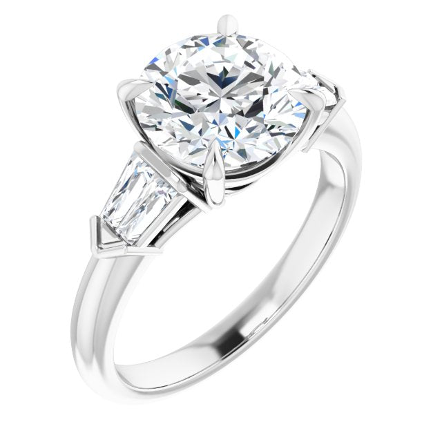 14K White Gold Customizable 5-stone Design with Round Cut Center and Quad Baguettes