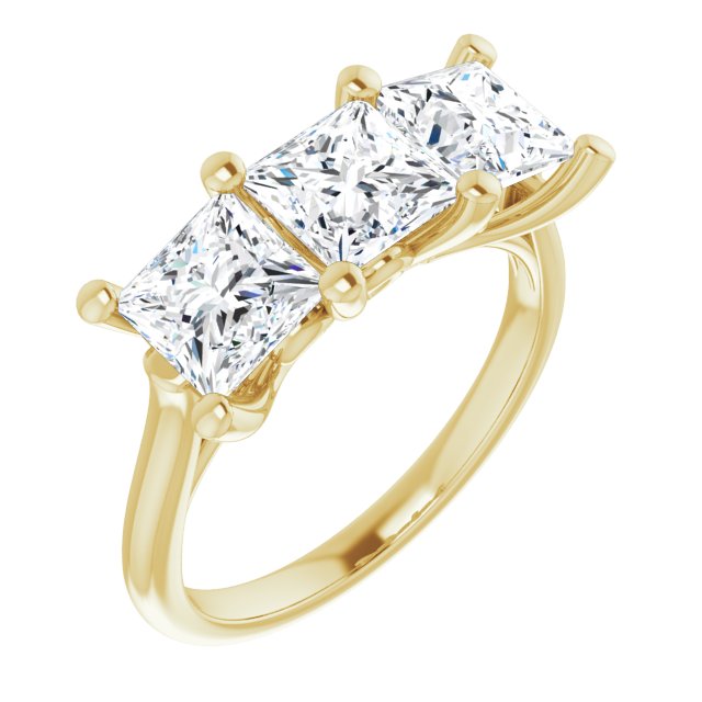 10K Yellow Gold Customizable Triple Princess/Square Cut Design with Thin Band