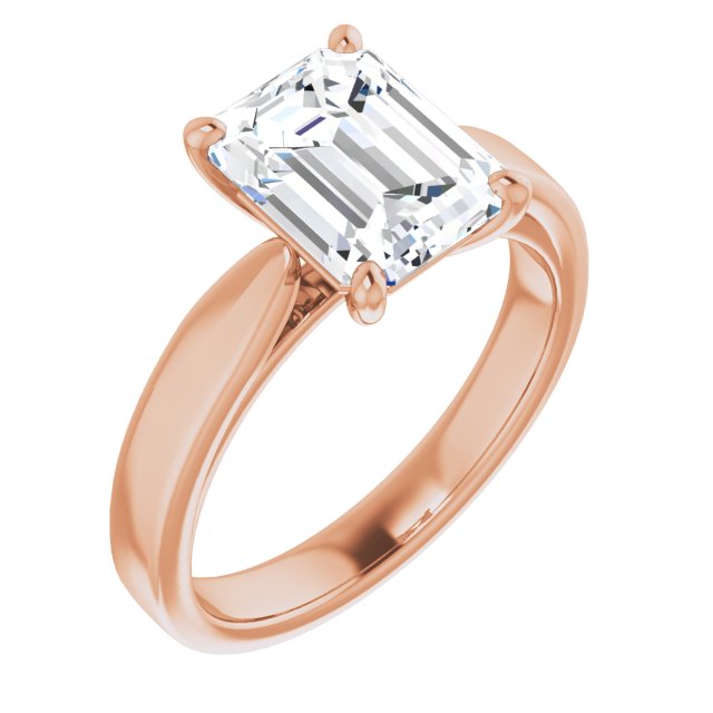 10K Rose Gold Customizable Emerald/Radiant Cut Cathedral Solitaire with Wide Tapered Band