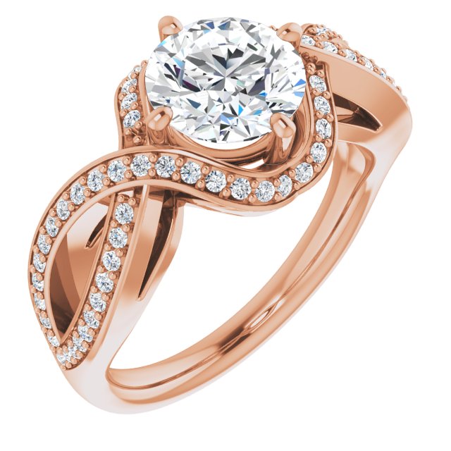 10K Rose Gold Customizable Round Cut Design with Twisting, Infinity-Shared Prong Split Band and Bypass Semi-Halo