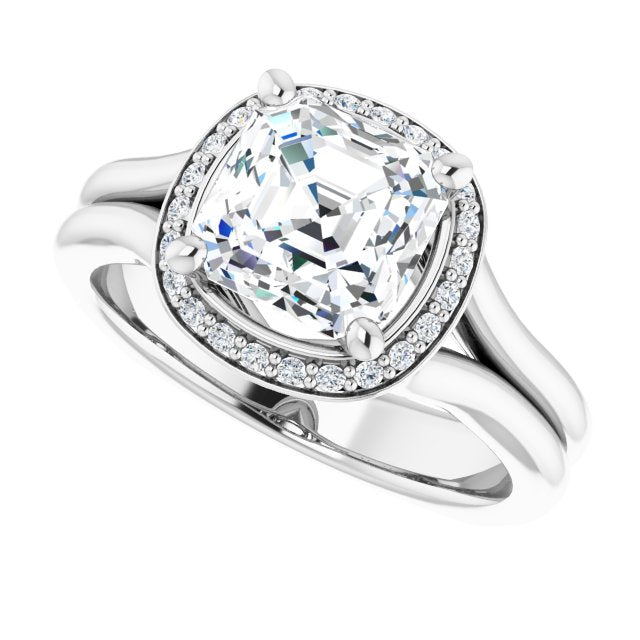 Cubic Zirconia Engagement Ring- The Elaine Li (Customizable Asscher Cut Style with Halo, Wide Split Band and Euro Shank)