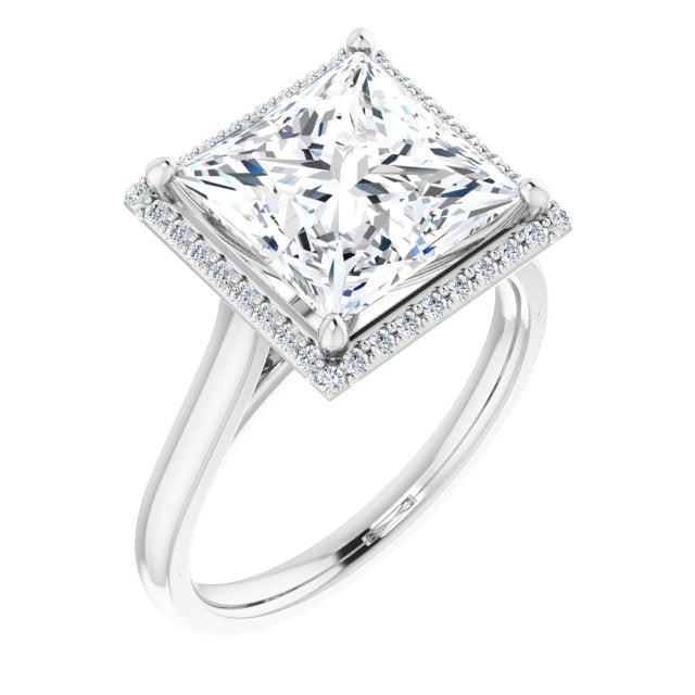 10K White Gold Customizable Halo-Styled Cathedral Princess/Square Cut Design