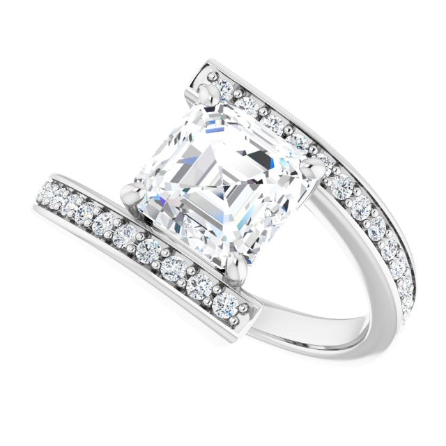 Cubic Zirconia Engagement Ring- The Nayeli (Customizable Faux-Bar-set Asscher Cut Design with Accented Bypass Band)