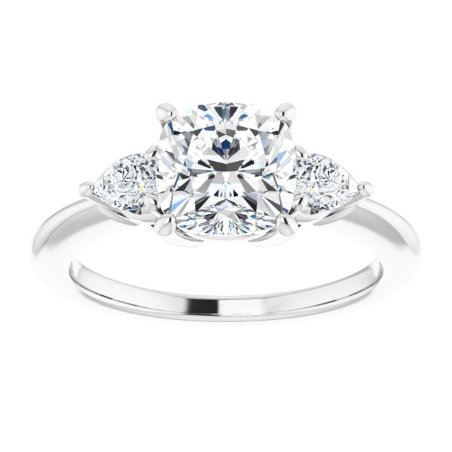Cubic Zirconia Engagement Ring- The Zhata (Customizable 3-stone Cushion Style with Pear Accents)