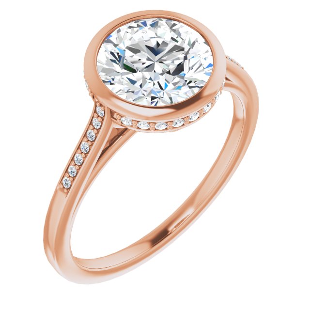 18K Rose Gold Customizable Cathedral-Bezel Round Cut Style with Under-halo and Shared Prong Band