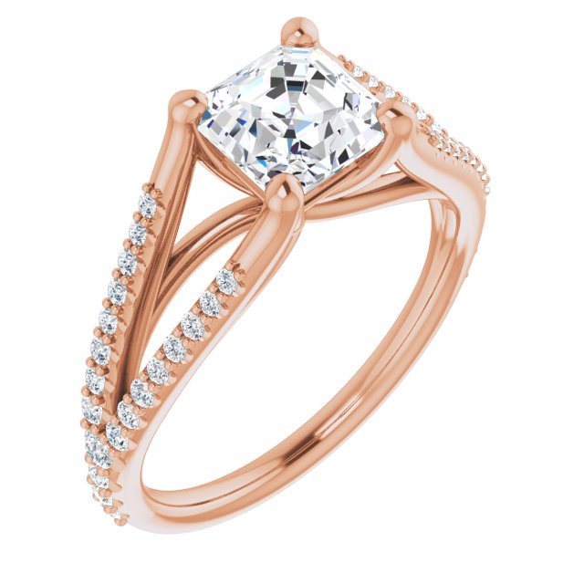 10K Rose Gold Customizable Cathedral-raised Asscher Cut Center with Exquisite Accented Split-band
