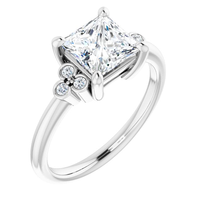 14K White Gold Customizable 7-stone Princess/Square Cut Center with Round-Bezel Side Stones