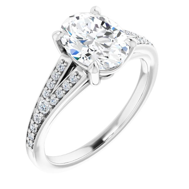 10K White Gold Customizable Oval Cut Center with Thin Split-Shared Prong Band