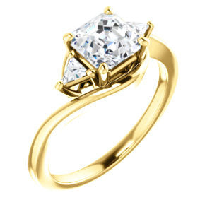 Cubic Zirconia Engagement Ring- The Sophie (Customizable 3-stone Twisting Bypass Style with Asscher Cut Center and Triangle Accents)