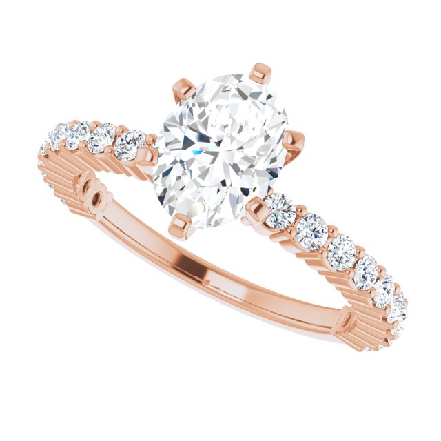 Cubic Zirconia Engagement Ring- The Thea (Customizable 6-prong Oval Cut Design with Thin, Stackable Pavé Band)