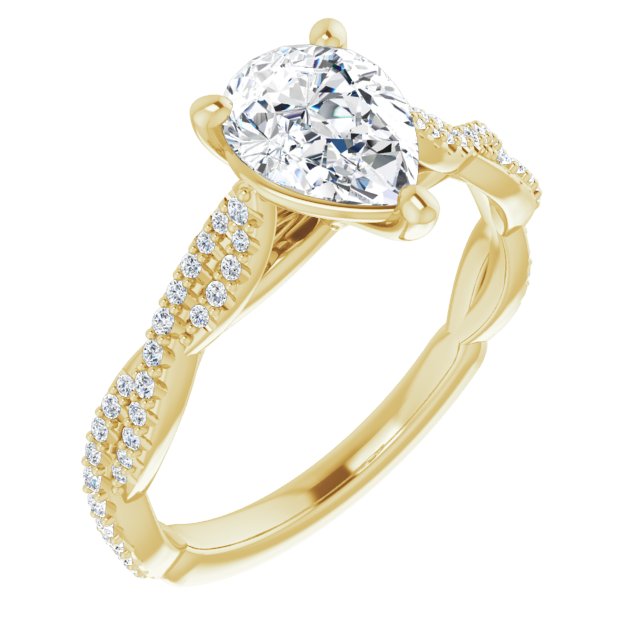 10K Yellow Gold Customizable Pear Cut Style with Thin and Twisted Micropavé Band