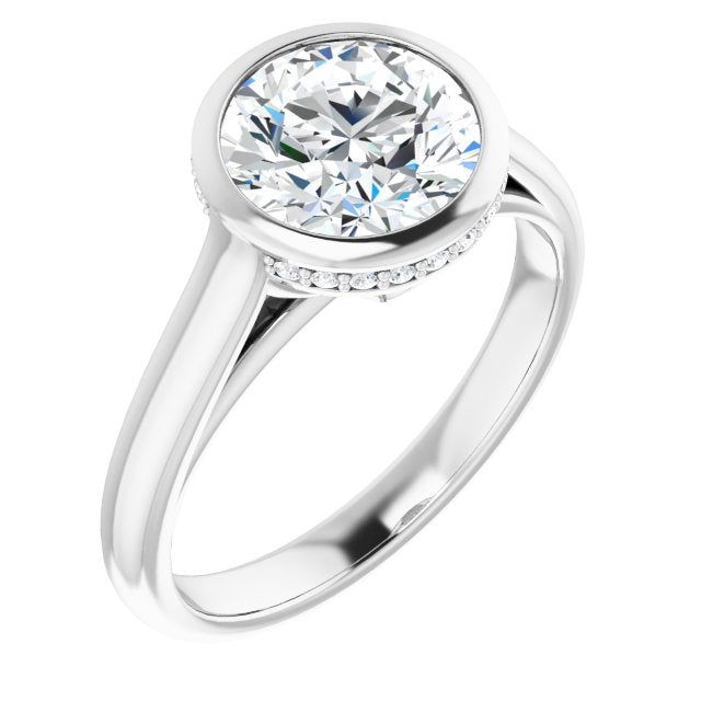 18K White Gold Customizable Round Cut Semi-Solitaire with Under-Halo and Peekaboo Cluster