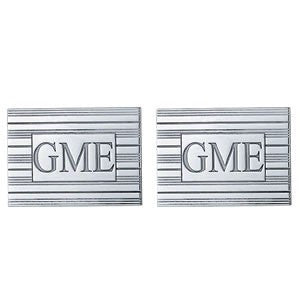 Men's Cufflinks- Customizable Monogram, Rectangular Style with Carved Block Letters and Horizontal Ridged Motif