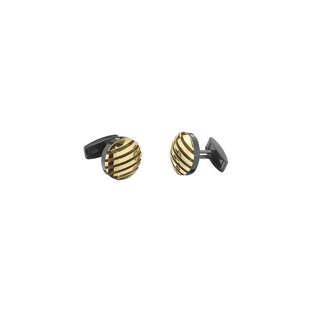 Men’s Cufflinks- Stainless Steel with Yellow Gold Immerse Plating Stripes