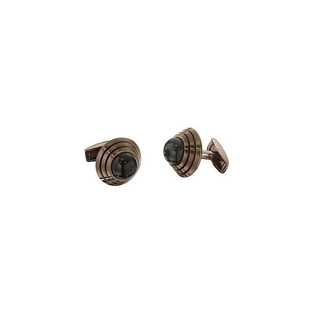 Men’s Cufflinks- Stainless Steel with Brown Ceramic and Genuine Onyx