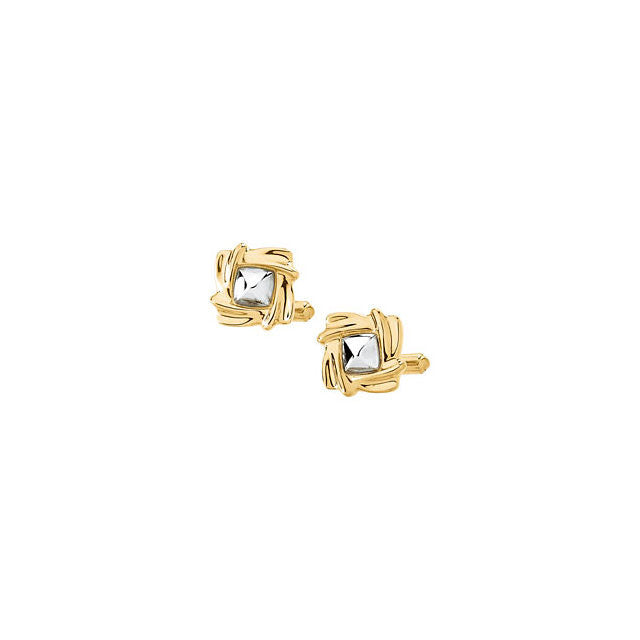 Men’s Cufflinks- Two-Tone Design with Beveled Center and Surrounding Gold Braidwork