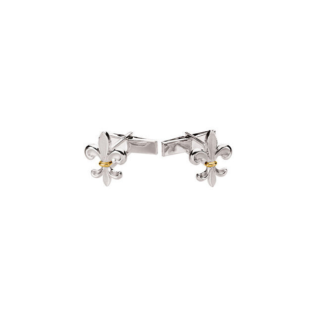 Men’s Cufflinks- Two-Tone Sterling Silver and 14K Yellow Gold Fleur-de-Lis Design