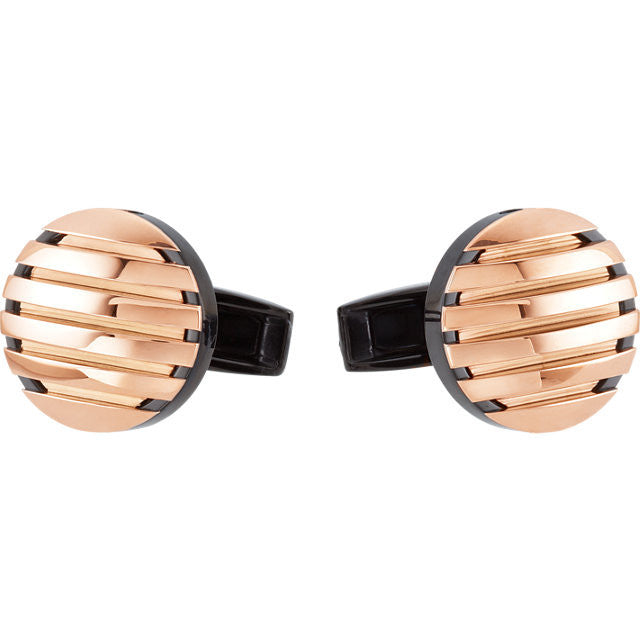 Men’s Cufflinks- Stainless Steel with Rose Gold Immerse Plating Stripes