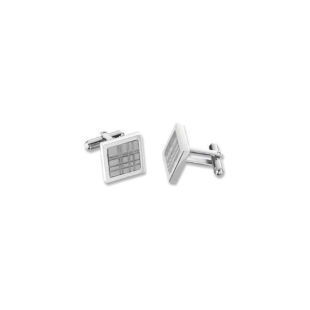 Men’s Cufflinks- Stainless Steel Square with Cross-hatched Lines Design