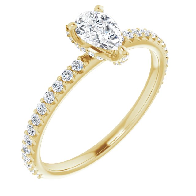 10K Yellow Gold Customizable Pear Cut Design with Round-Accented Band, Micropav? Under-Halo and Decorative Prong Accents)