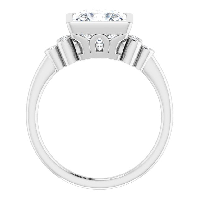 Cubic Zirconia Engagement Ring- The Kaipo (Customizable 7-stone Princess/Square Cut Style with Triple Round-Bezel Accent Cluster Each Side)