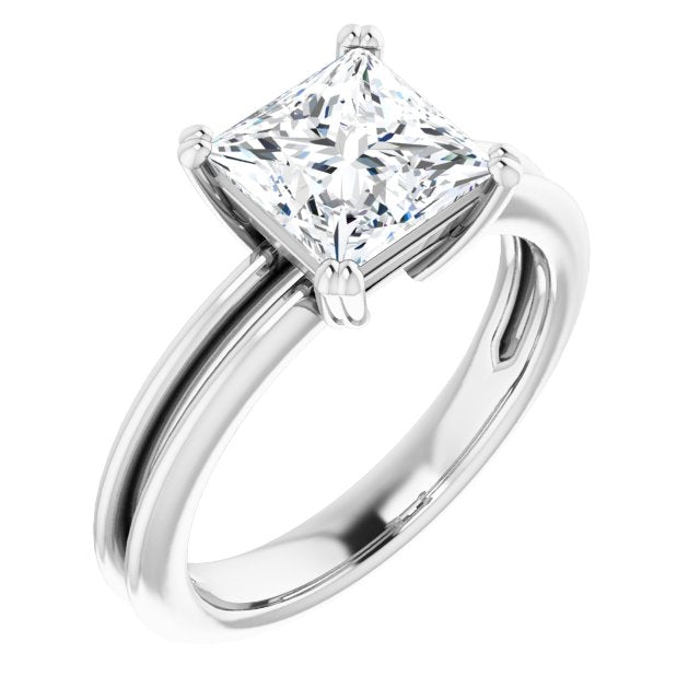 10K White Gold Customizable Princess/Square Cut Solitaire with Grooved Band