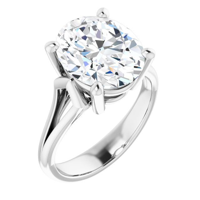 10K White Gold Customizable Cathedral-Raised Oval Cut Solitaire with Angular Chevron Split Band