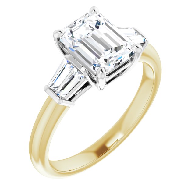 14K Yellow & White Gold Customizable 5-stone Emerald/Radiant Cut Style with Quad Tapered Baguettes