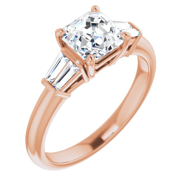 10K Rose Gold Customizable 5-stone Asscher Cut Style with Quad Tapered Baguettes